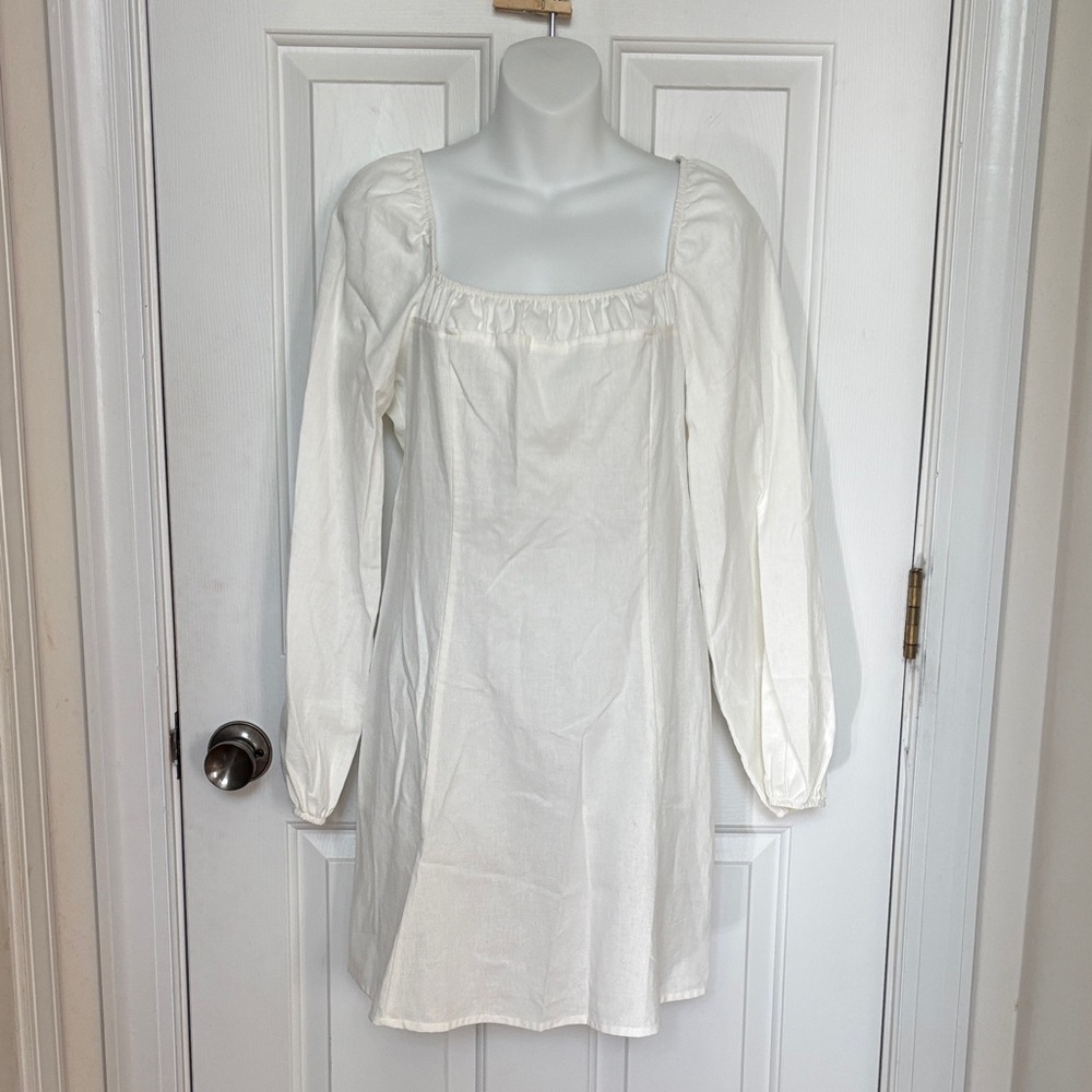 Free People White Long Sleeve Square Neck Mini Dress